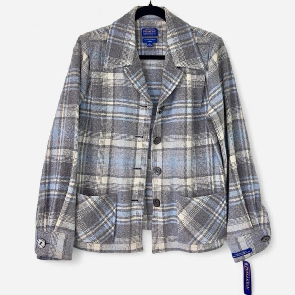 NWT Pendleton 49er Chore Jacket 100% Virgin Wool Gray Plaid Cottagecore L